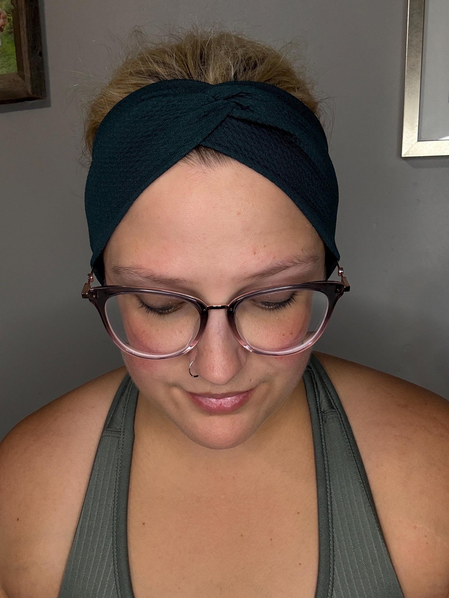 Green Textured Knotted Stretch Headband