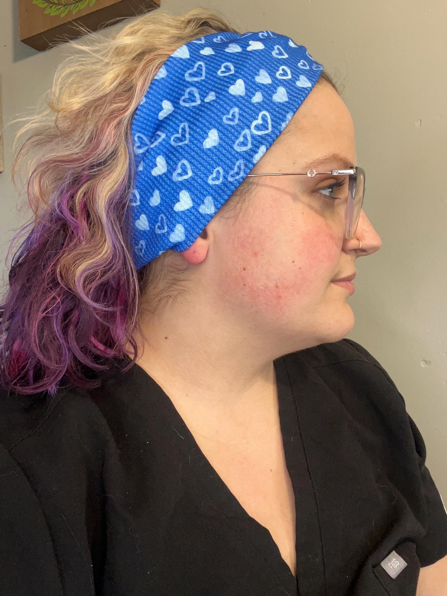 Blue Hearts Knotted Stretch Headband