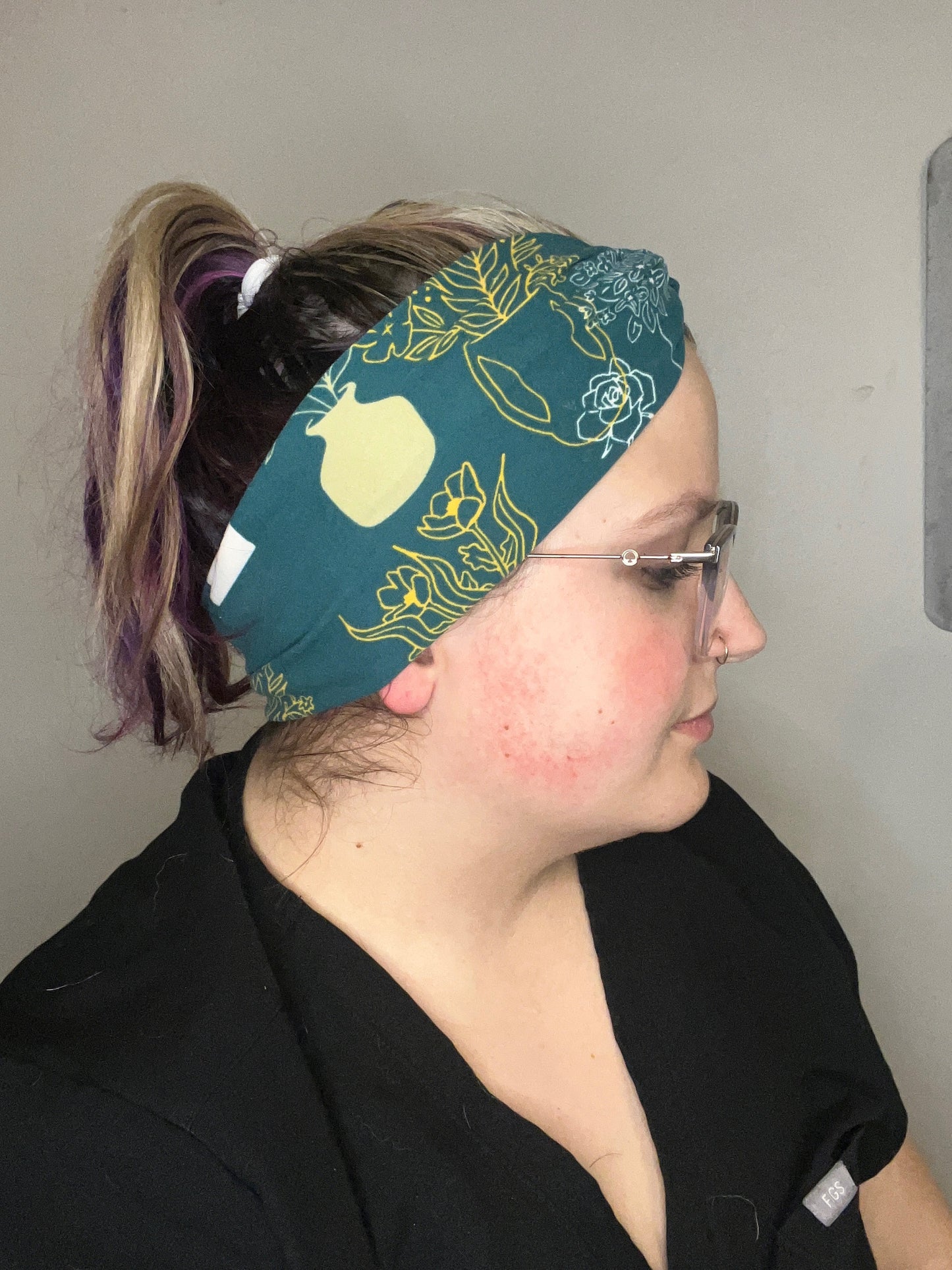 Green and Gold Floral Knotted Stretch Headband
