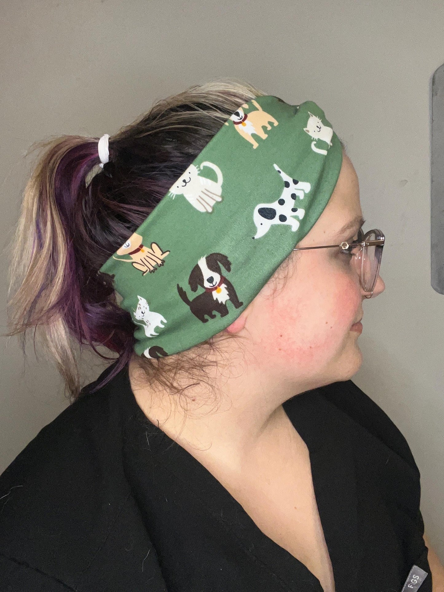 Cats & Dogs Green Knotted Stretch Headband