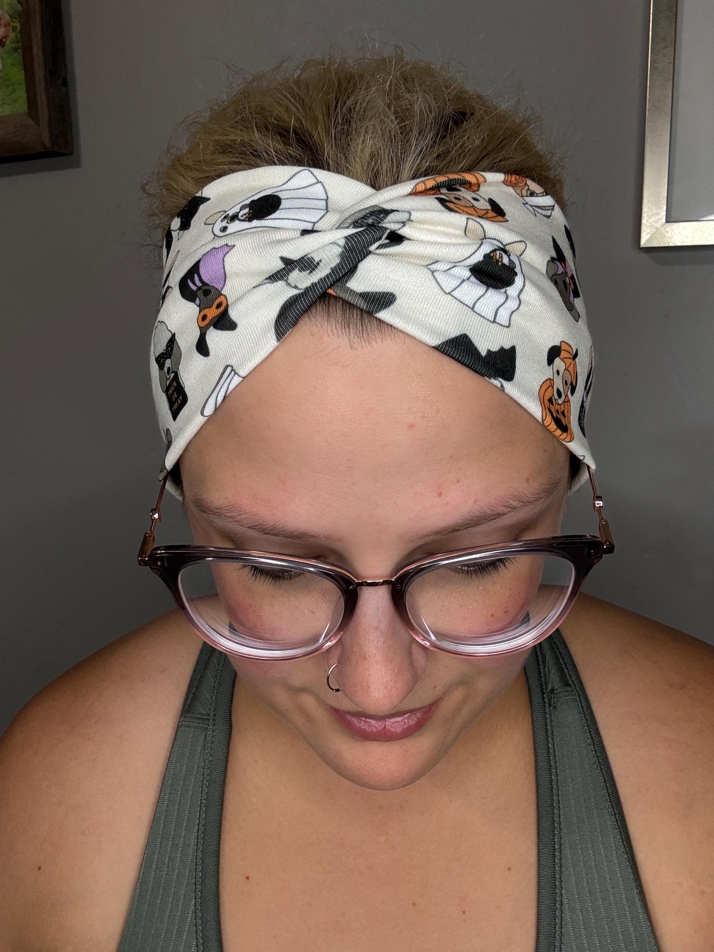 White SPOOKY SZN Dogs Knotted Stretch Headbands