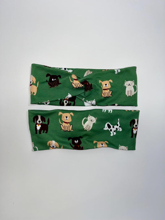 Cats & Dogs Green Knotted Stretch Headband