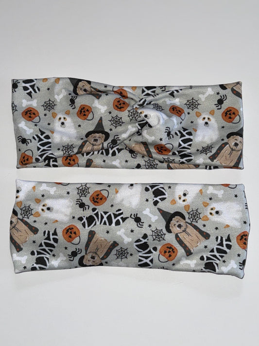 Grey SPOOKY SZN Dogs Knotted Stretch Headband