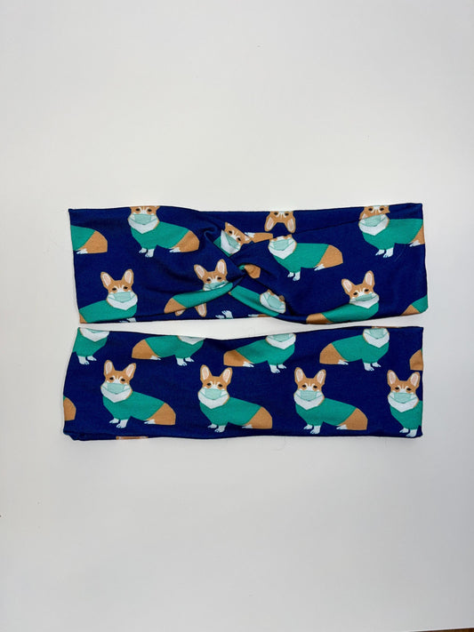 Corgi Scrubs Knotted Stretch Headband