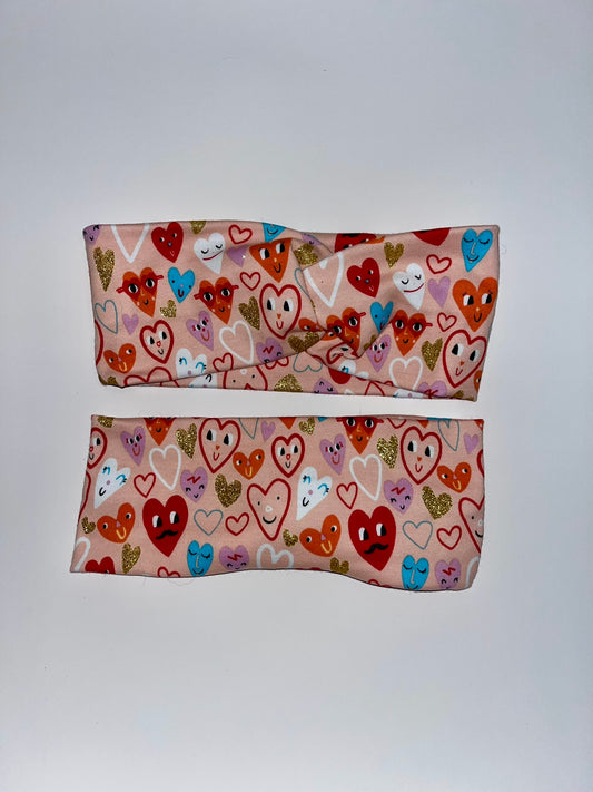Glitter Hearts Knotted Stretch Headband