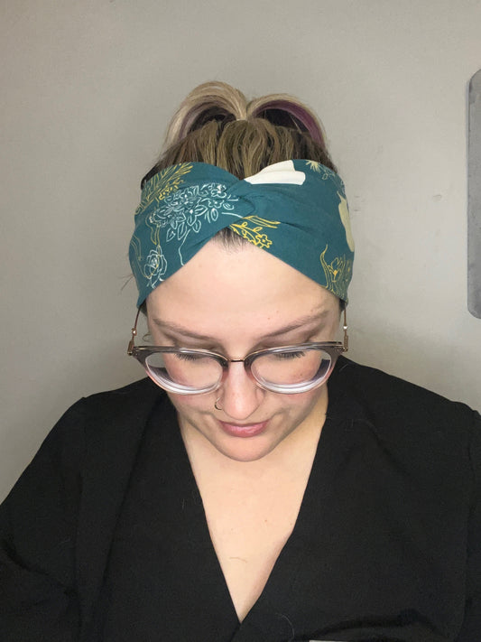 Green and Gold Floral Knotted Stretch Headband