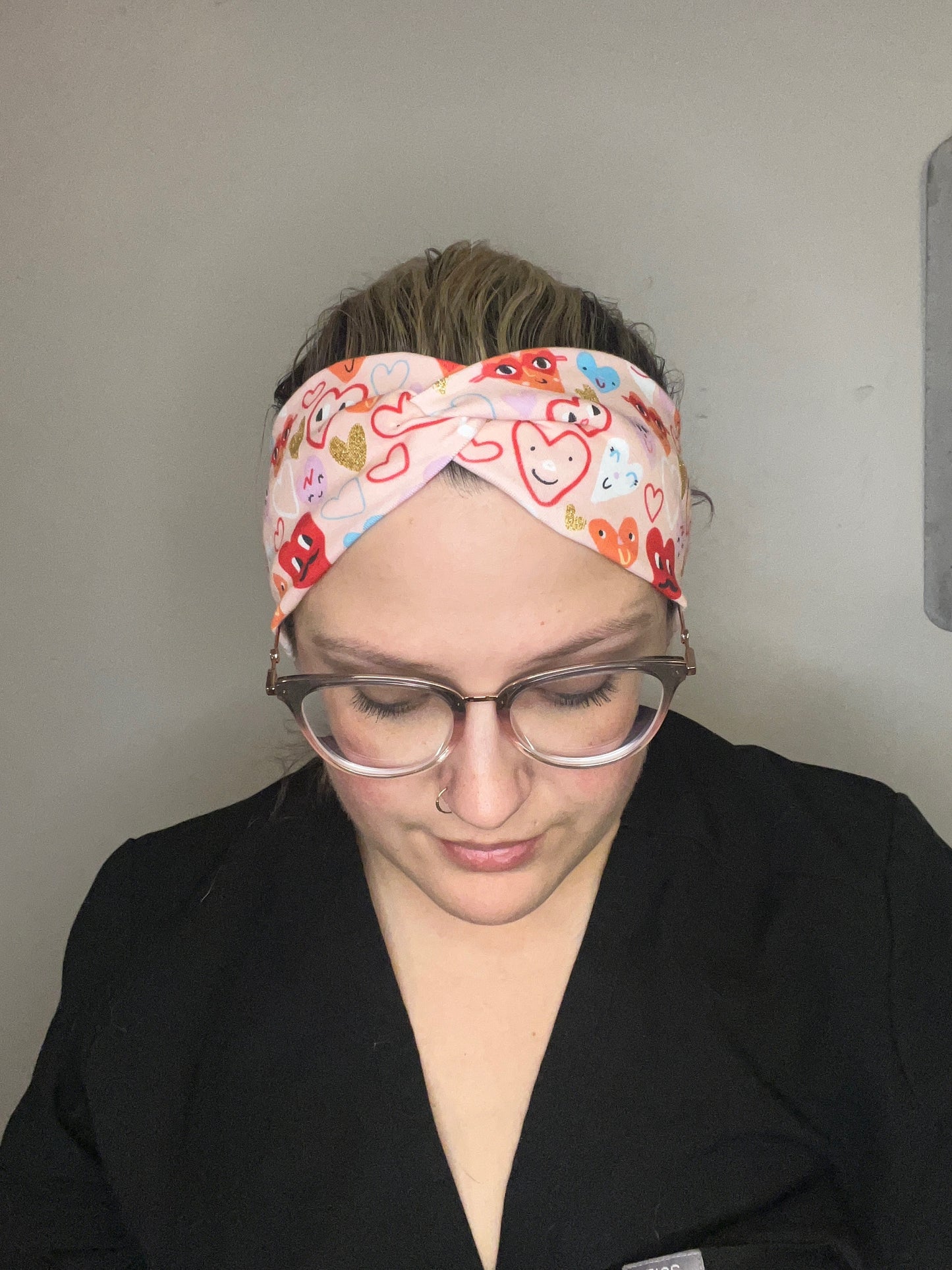 Glitter Hearts Knotted Stretch Headband