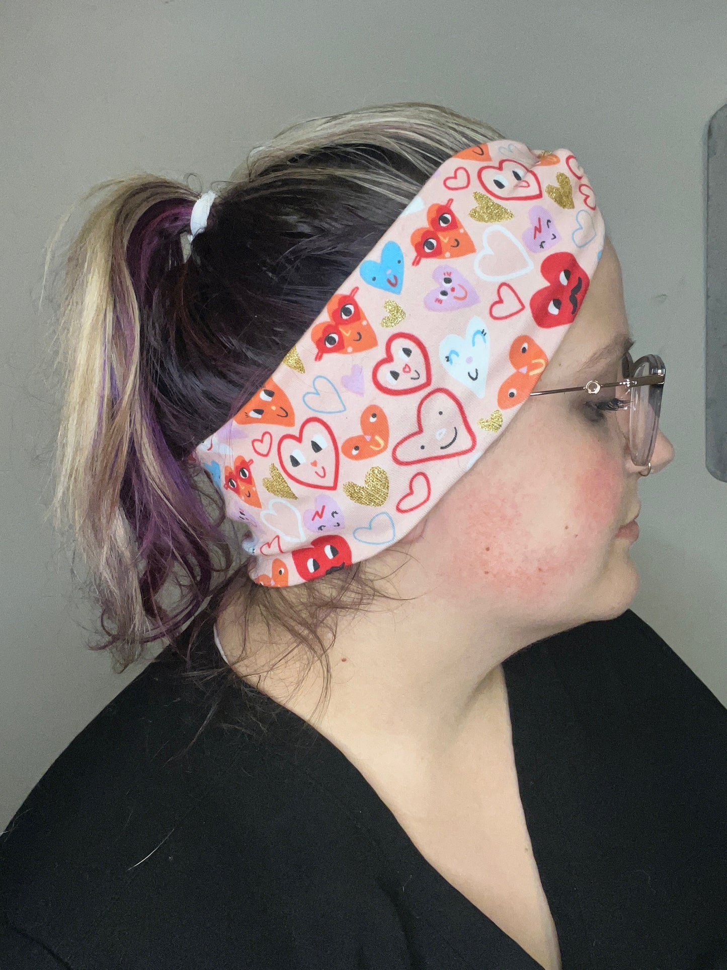 Glitter Hearts Knotted Stretch Headband