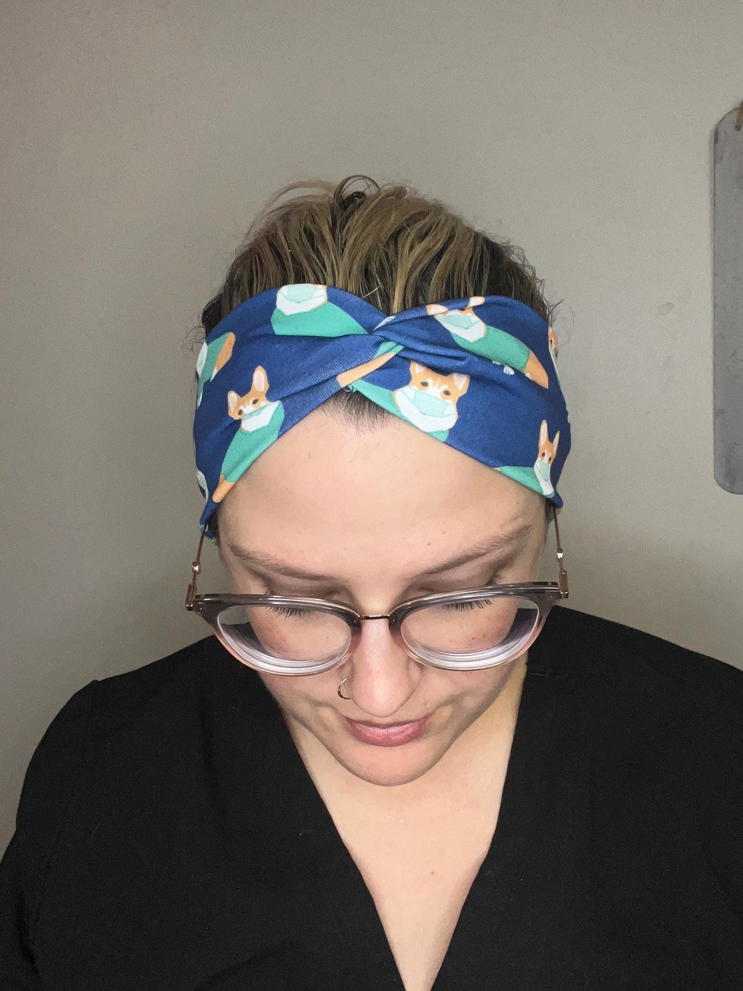Corgi Scrubs Knotted Stretch Headband